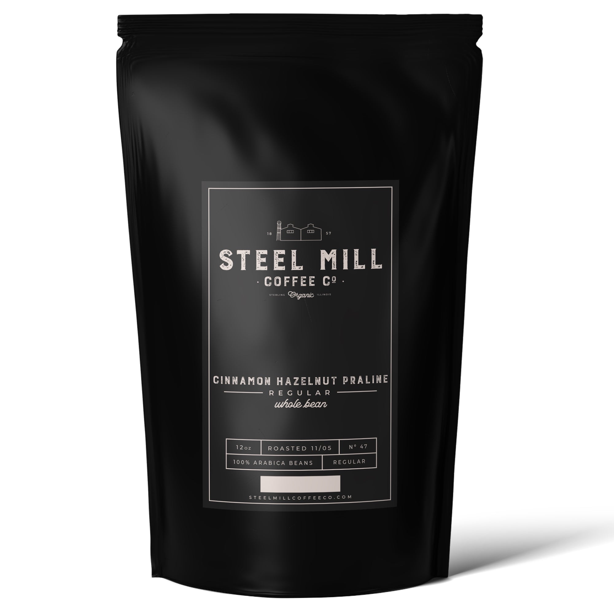 Steel Mill Coffee Co. Cinnamon Hazelnut Praline Flavored Coffee | 12 Keurig Compatible Pods / Drip Grind / Regular | Origin: Grown in Colombia, Size